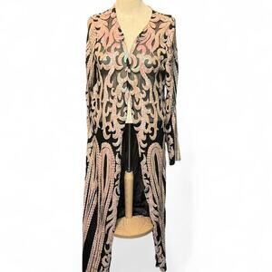 Southern Fried Chicks Sequin Duster XXL Black Sheer Kimono Boho Glam Festival